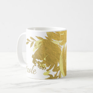 Caneca De Café Rosas Douradas Falso Folheado Floral Glam Moderno 