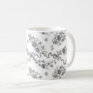 Caneca De Café Rosas e fitas gravadas em Vintage Elegante
