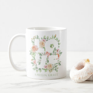 Caneca De Café Rosas em Aquarela e Folhagens LOVE Dia dos Namorad