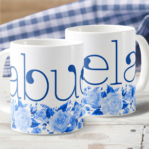 Caneca De Café Rosas Florais Abuela China Azul