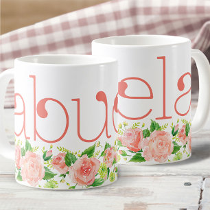 Caneca De Café Rosas Florais de Abuela Coral Pink Watercolor