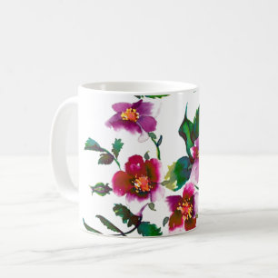 Caneca De Café Rosas florais de cor-de-água magenta-rosa elegante