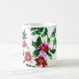 Caneca De Café Rosas florais de cor-de-água magenta-rosa elegante