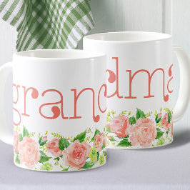 Caneca De Café Rosas Florais de Vovó Coral Cor-de-Água Rosa