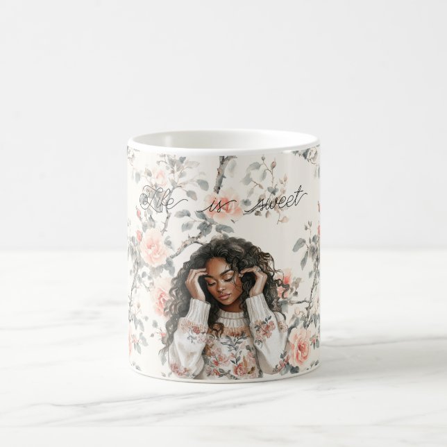 Caneca De Café Rosas Florais Românticas Pretas Damasco (Centro)