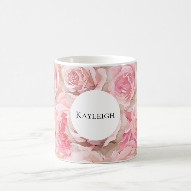 Caneca De Café Rosas Florais Rosa Bege Bonito (Centro)