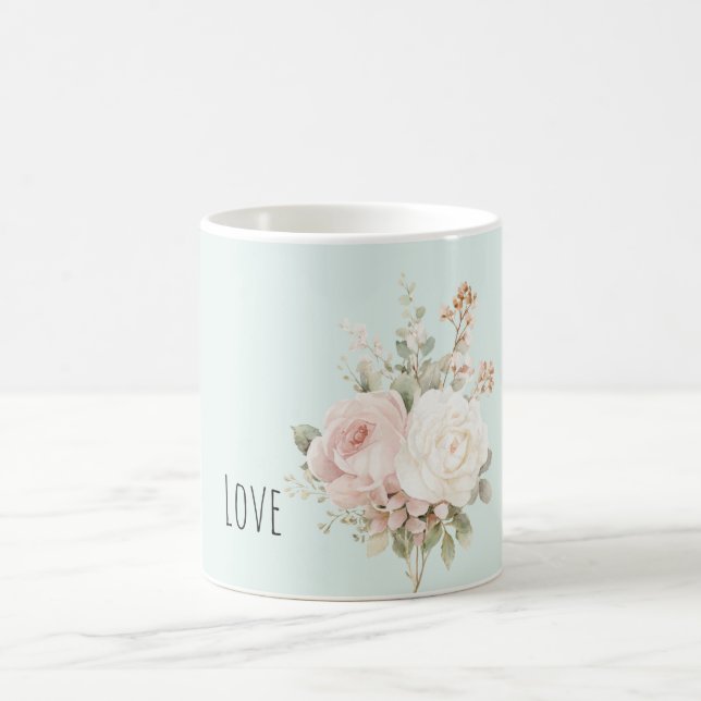 Caneca De Café Rosas Florais Rosa Branca Bege Menta (Centro)