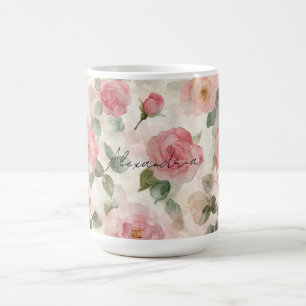 Caneca De Café Rosas Florais Rosa Romântico