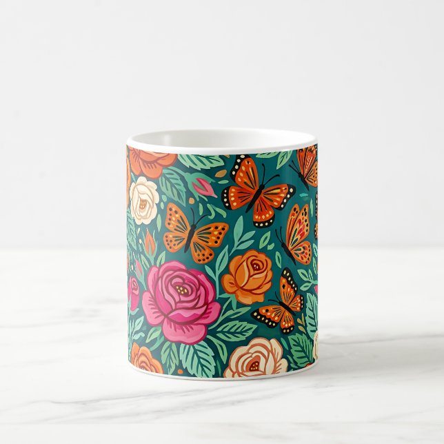 Caneca de Café Rosas Folclóricas Abstratas Borbole (Centro)