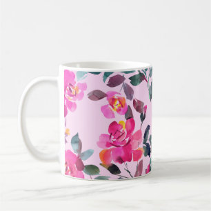 Caneca De Café Rosas opulentes desenhados à mão. Coruja floral