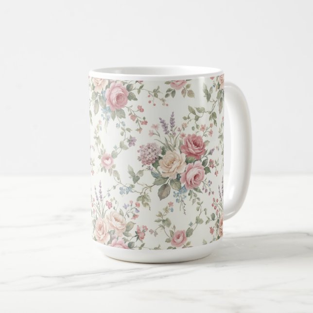 Caneca De Café Rosas Pastel Elegantes Shabby Chic (Frente Esquerda)