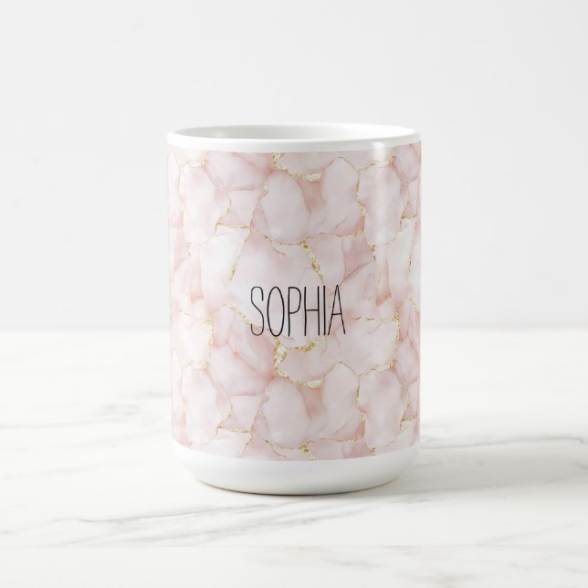 Caneca De Café Rosas Pétalas Florais Rosa Dourado Bege (Centro)