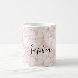 Caneca De Café Rosas Pétalas Florais Rosa Dourado Bege