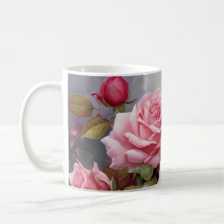 Caneca De Café Rosas Pink Vintage