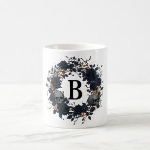 Caneca De Café Rosas Pretas & Caveiras Inicial Personalizada