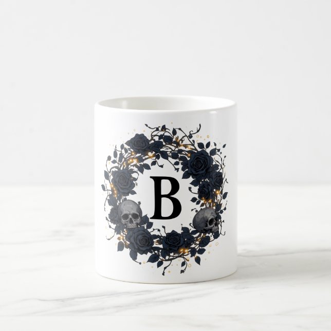 Caneca De Café Rosas Pretas & Caveiras Inicial Personalizada (Centro)