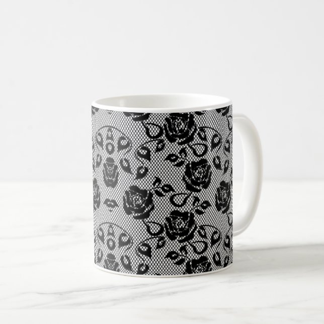 Caneca De Café Rosas Pretos Falsos, Lace, Café (Frente Esquerda)