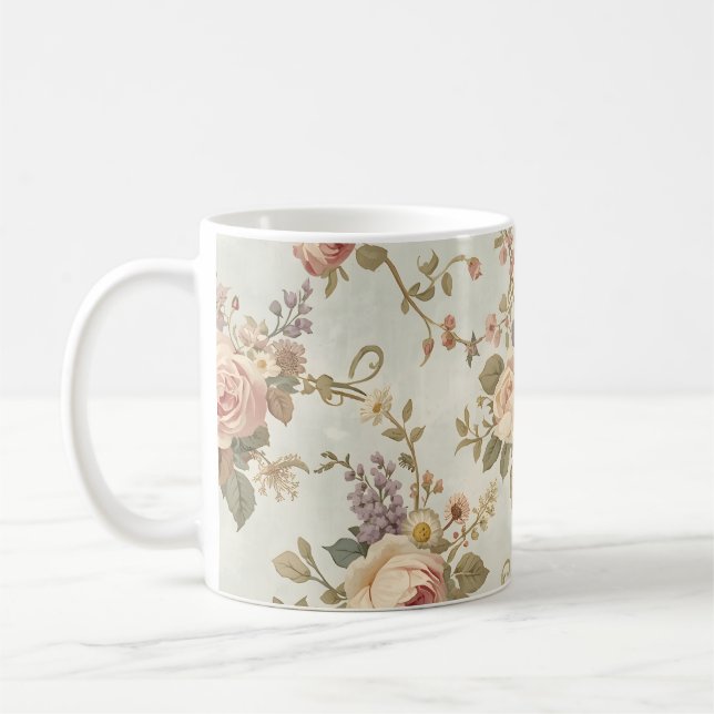 Caneca De Café Rosas Românticas & Guarlanda de Flores Silvestres  (Esquerda)