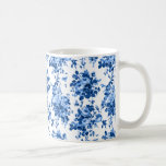 Caneca De Café Rosas Românticos Antigos da Vintagem - Azul em Bra<br><div class="desc">Vintage antiga elegante e clássica,  rosas azuis Delft em fundo branco.</div>