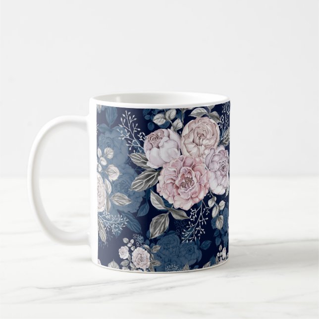 Caneca De Café Rosas Rosa Azul Escuro: Vintage (Esquerda)