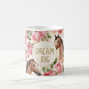 Caneca De Café Rosas Rosa Cavalos Dourados Sonho com Largura