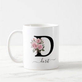 Caneca De Café Rosas Rosa D Iniciais Flores Florais Nome do Monog