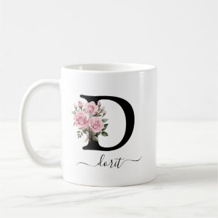Caneca De Café Rosas Rosa D Iniciais Flores Florais Nome do Monog