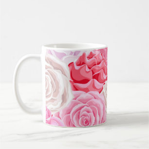 Caneca De Café rosas rosa e brancas sem soldadura. Texto das flor