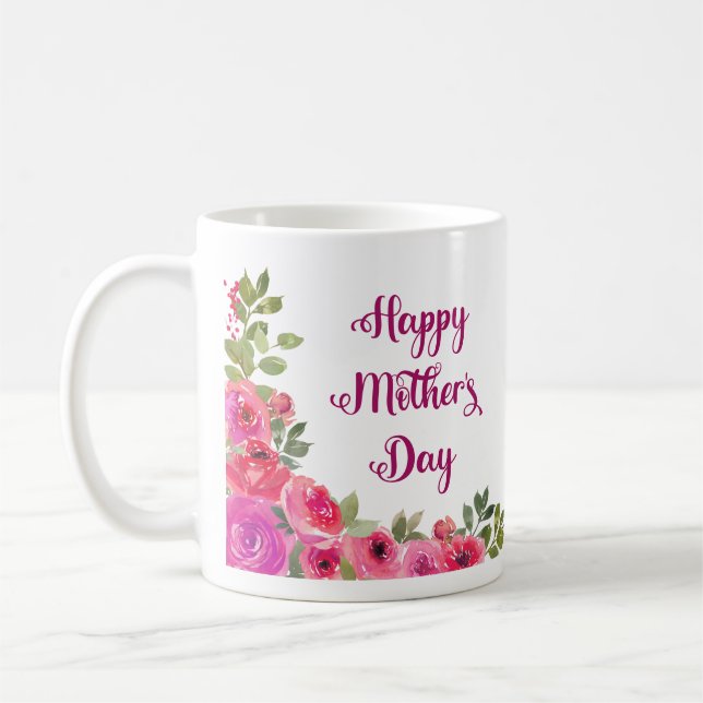 Caneca De Café Rosas rosa Feliz Ano do Dia de as mães (Esquerda)