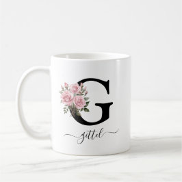 Caneca De Café Rosas Rosa, Flor Floral, cor-de-rosa, do G Monogra