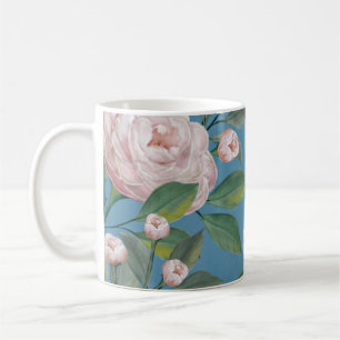 Caneca De Café Rosas rosa pálidas com fundo azul Marinho   