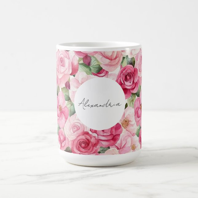 Caneca De Café Rosas Rosa Românticas Floral (Centro)