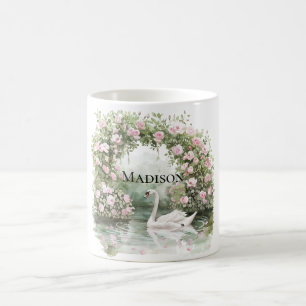 Caneca De Café Rosas Rosa Românticas Lago dos Cisnes Floral