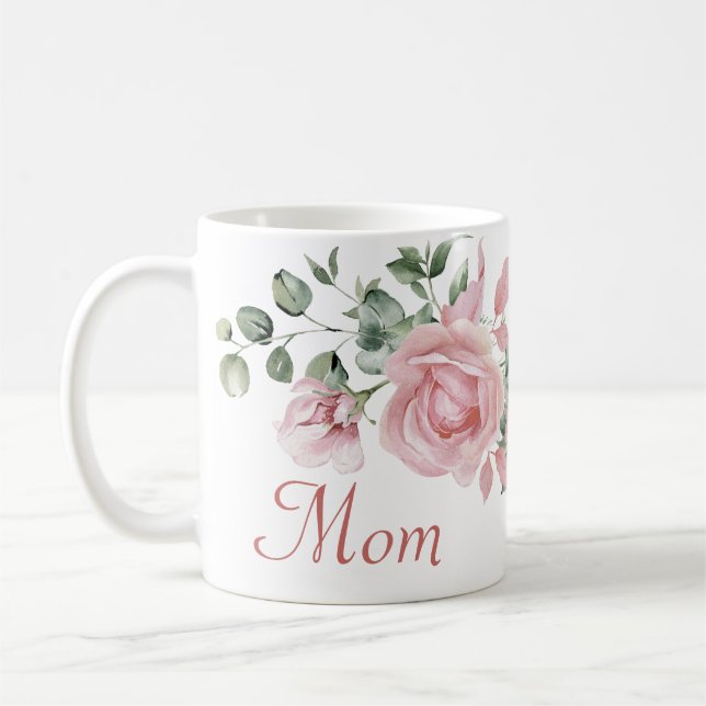 Caneca De Café Rosas Rosa Rosa Personalizadas da Mãe Personalizad (Esquerda)