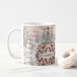 Caneca De Café Rosas Rosa Vintage, Vila de Natal Snowman