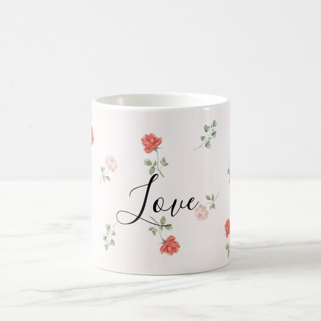 Caneca De Café Rosas Rosadas Vermelhas Românticas Amor (Centro)