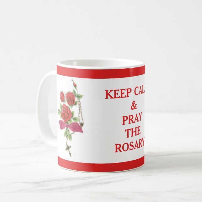 CANECA DE CAFÉ ROSAS ROSARY KEEP CALM CRUCIFIX (Frente Esquerda)