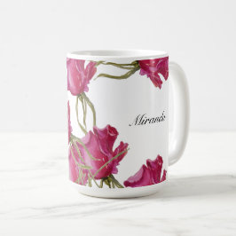 Caneca De Café Rosas Rosas Arte Aquarela Pintado à Mão