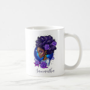 Caneca De Café Rosas Roxos Elegantes Afro Mulher