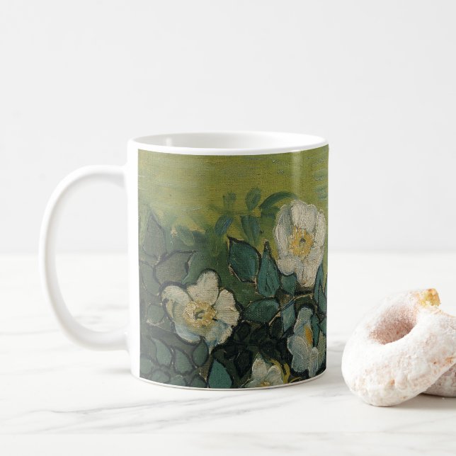 Caneca De Café Rosas selvagens de Vincent van Gogh (Com Donut)