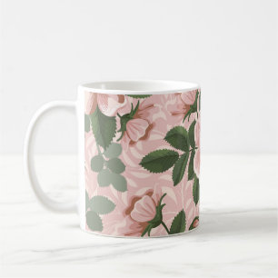 Caneca De Café Rosas Selvagens Vintage: Fundo Floral