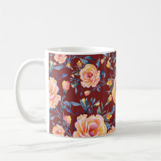 Caneca De Café Rosas, sem costura, padrão de fundo vermelho