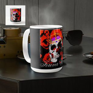 Caneca De Café Rosas vermelhas de crânio gótico Mug de café