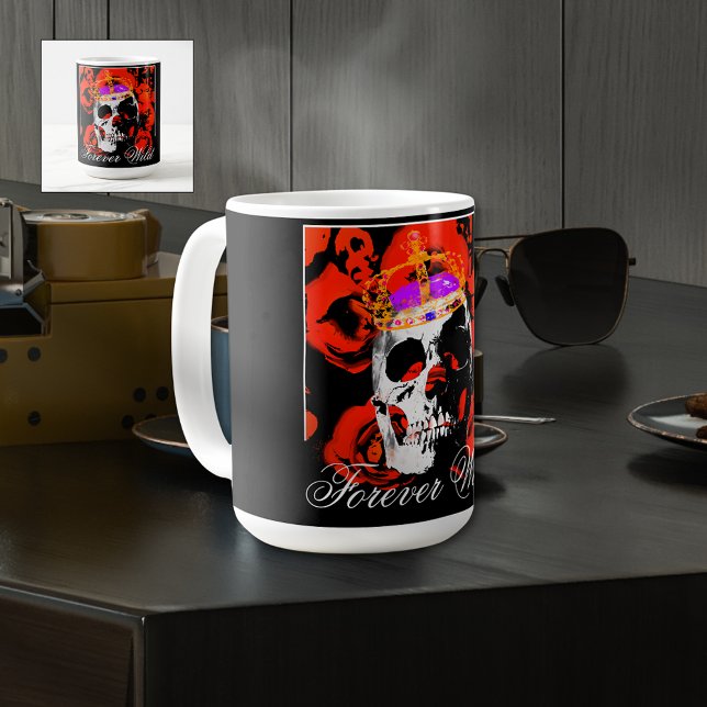 Caneca De Café Rosas vermelhas de crânio gótico Mug de café (Criador carregado)