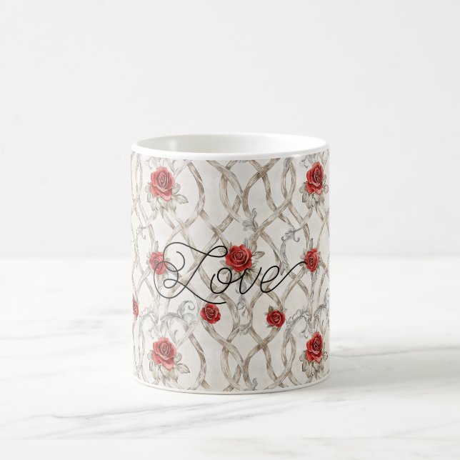 Caneca De Café Rosas Vermelhas Floral de Madeira Falsa Amor (Centro)