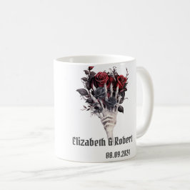 Caneca De Café Rosas Vermelhas Góticas Esqueleto Casamento