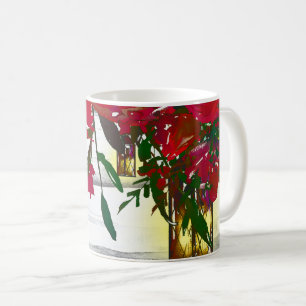Caneca De Café Rosas Vermelhas Românticas em Aquarela & Lanterna 