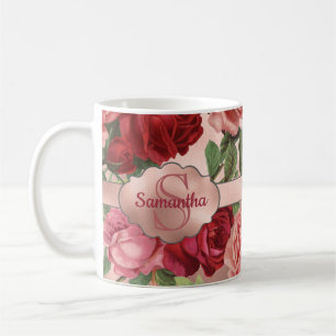Caneca De Café Rosas vermelhas Rosa Vintage, Elegante, Chic Nome 