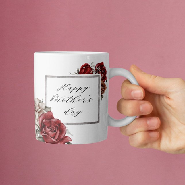 Caneca De Café Rosas vermelhas Russas Elegantes Dia de as mães Fe (Criador carregado)