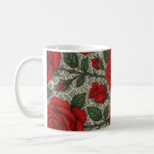 Caneca de café Rosas Vermelhas sobre Renda Branca